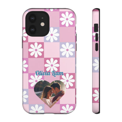 Personalized Pink Floral Checkered Tough Case