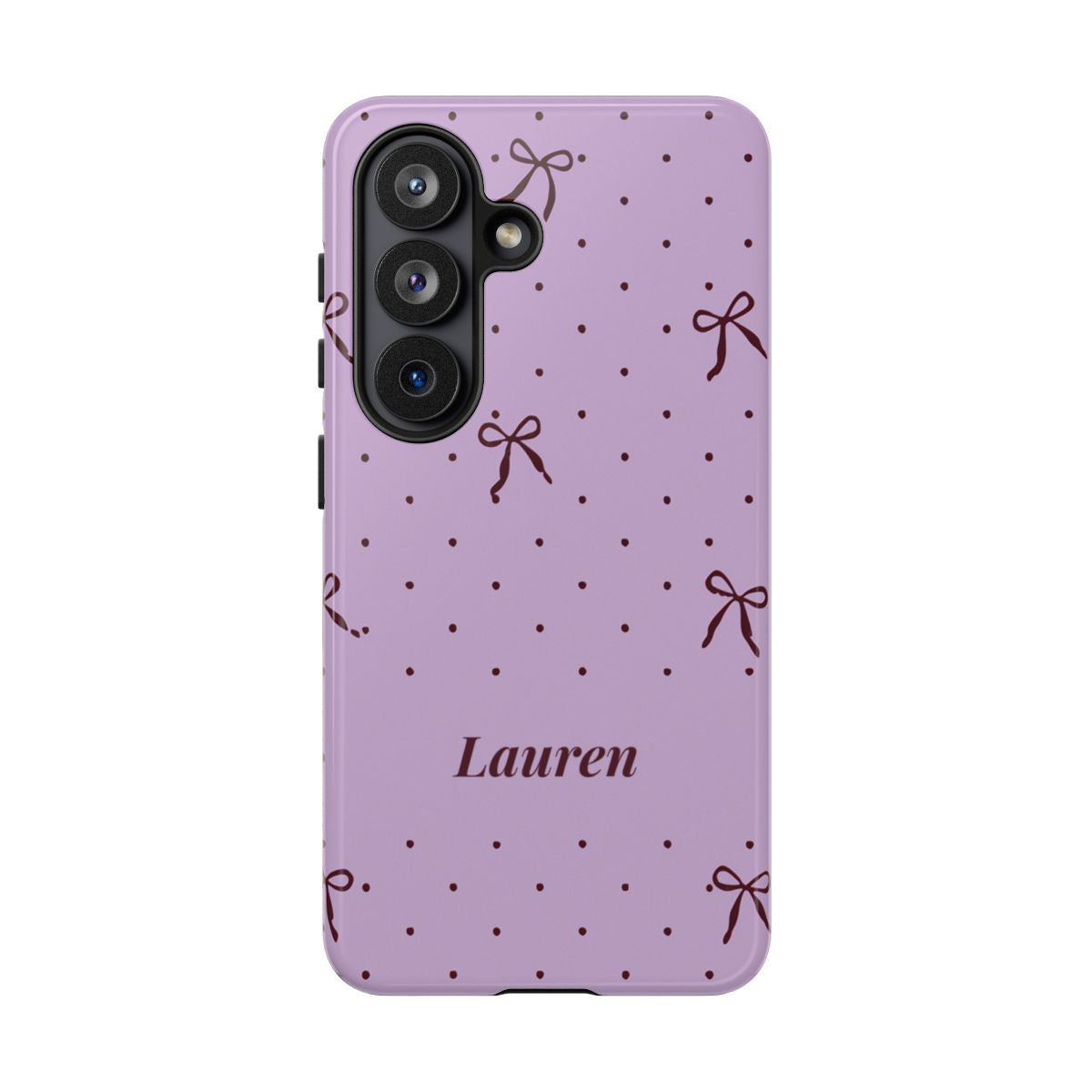 Personalized Lavender Bow Phone Case – Custom Name Polka Dot Coquette Aesthetic