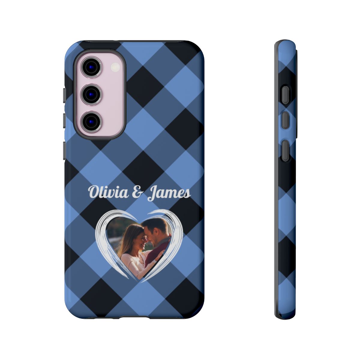 Personalized Blue Plaid Phone Case - Custom Photo & Name