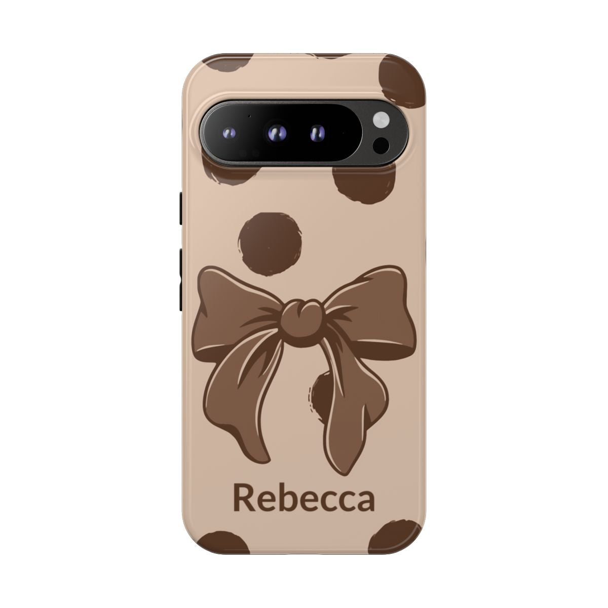 Personalized Brown Polka Dot Bow Phone Case – Custom Name Coquette Retro Aesthetic