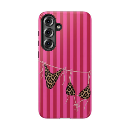 Leopard Bikini Striped Phone Case – Trendy Summer Beach Aesthetic