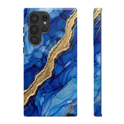Blue Gold Marble Phone Case – Luxury Sapphire Geode Ink Art Design