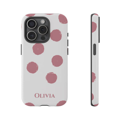Personalized Pink Polka Dot Phone Case – Custom Name White Blush Aesthetic