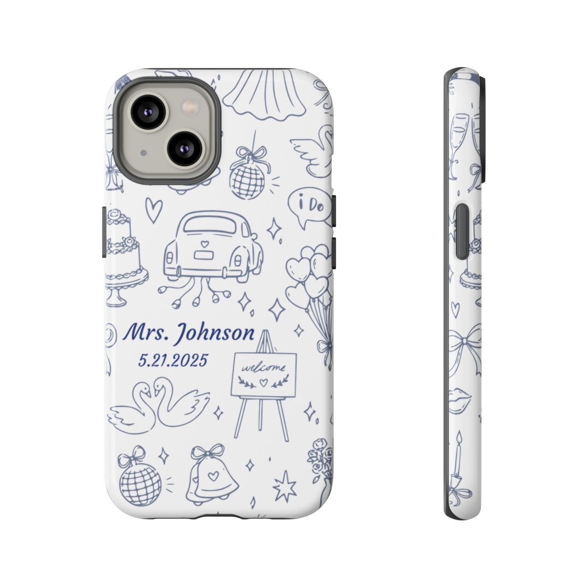 Navy Blue Personalized Wedding Phone Case – Custom Name & Date Bridal Gift