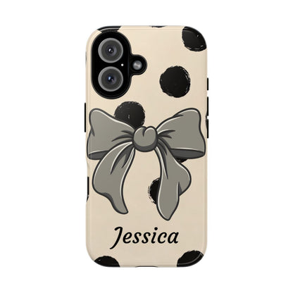 Personalized Polka Dot Bow Phone Case – Custom Name Coquette Retro Aesthetic