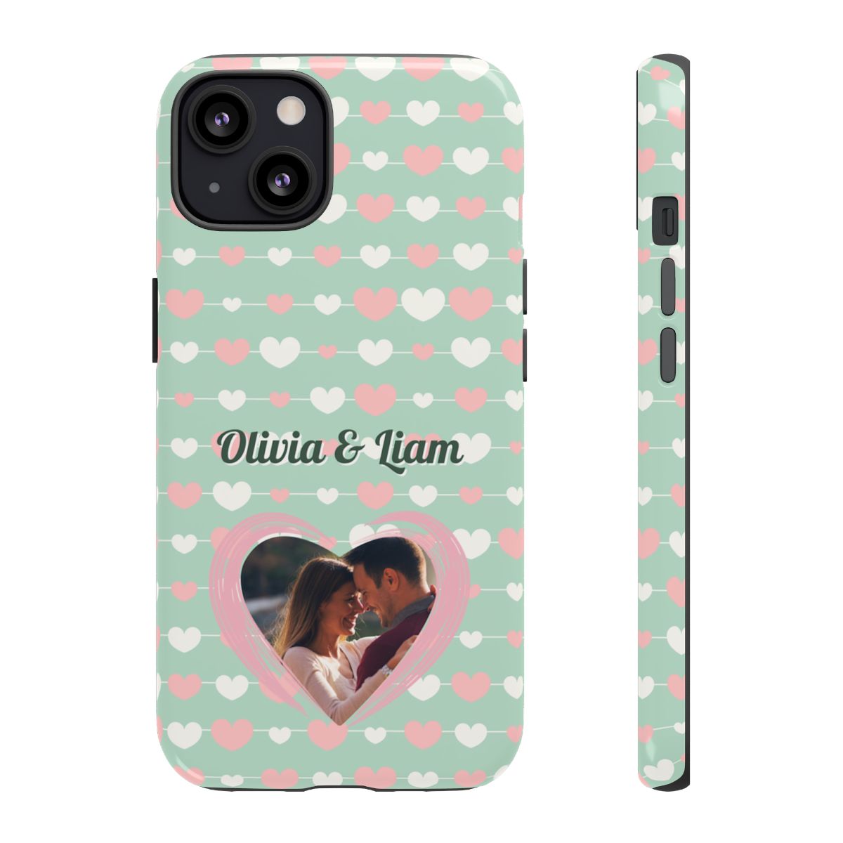 Personalized Mint Green Heart Phone Case - Custom Name and Photo
