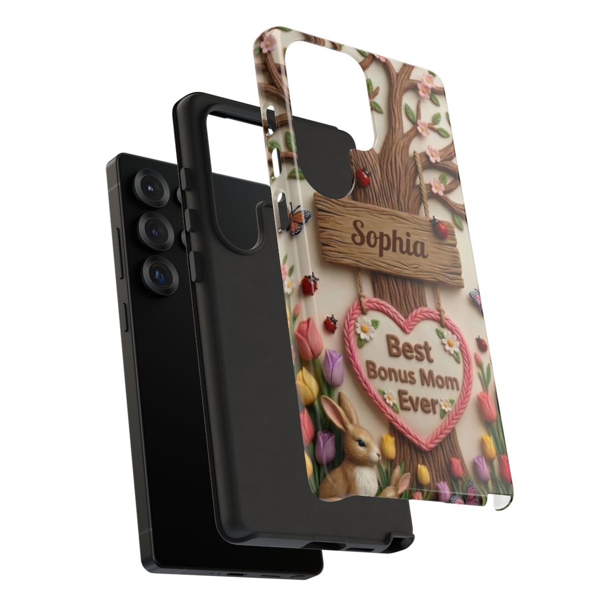 Personalized Bonus Mom Phone Case – Custom Name Clay Spring Garden Aesthetic
