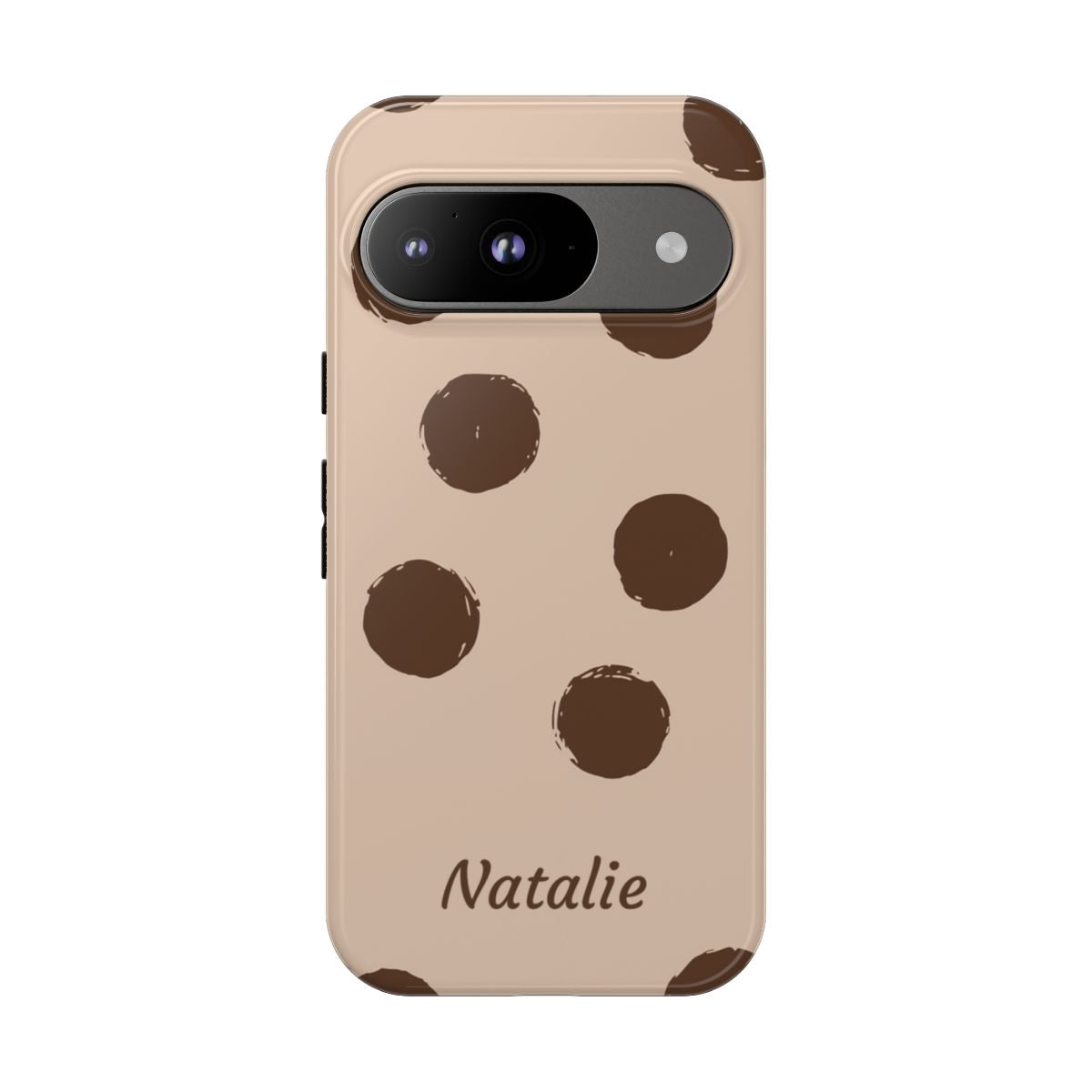 Personalized Brown Polka Dot Phone Case – Custom Name Neutral Boho Aesthetic