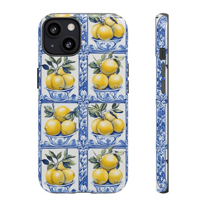 Amalfi Lemon Tile Phone Case - Mediterranean Blue & Yellow