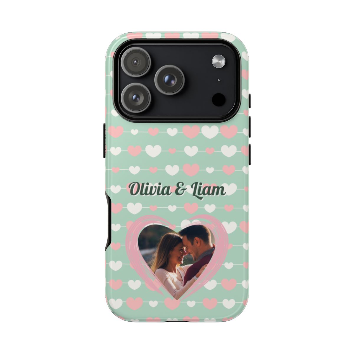 Personalized Mint Green Heart Phone Case - Custom Name and Photo
