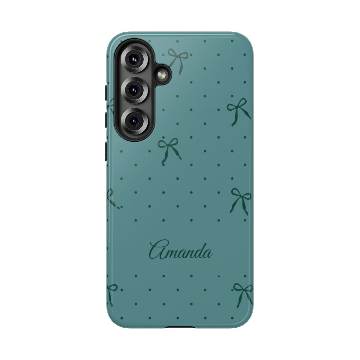 Personalized Teal Bow Phone Case – Custom Name Coquette Polka Dot Aesthetic