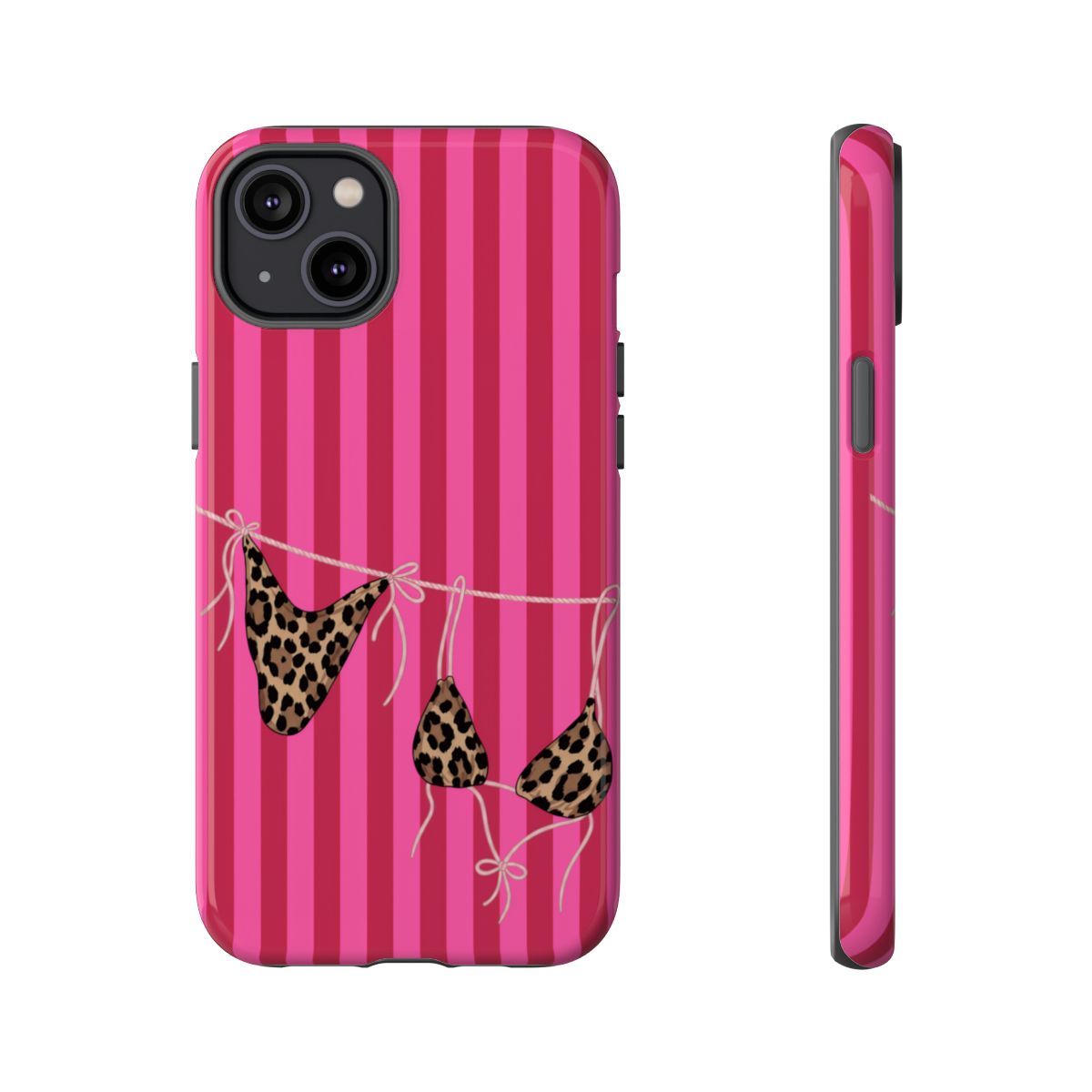 Leopard Bikini Striped Phone Case – Trendy Summer Beach Aesthetic