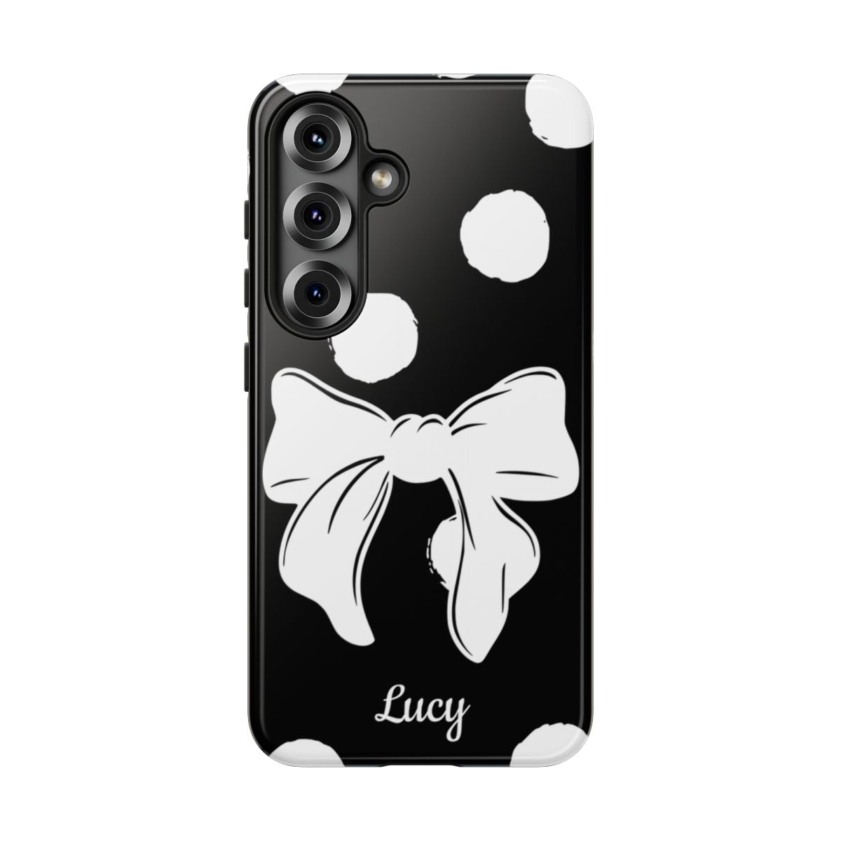 Personalized Black Polka Dot Bow Phone Case – Custom Name Coquette Retro Aesthetic