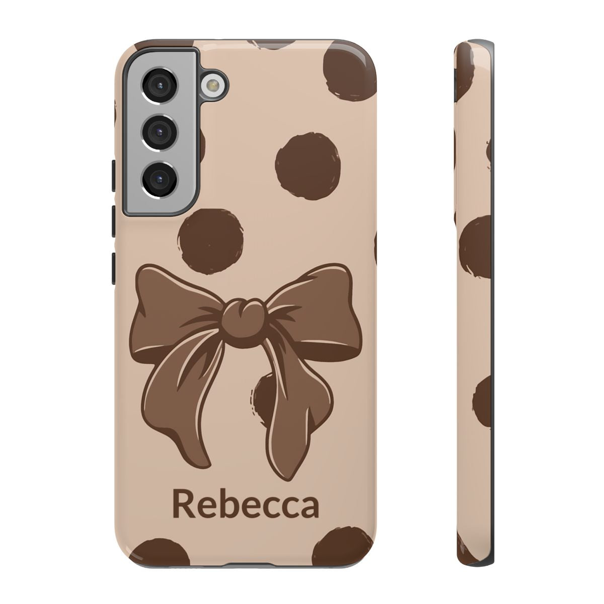 Personalized Brown Polka Dot Bow Phone Case – Custom Name Coquette Retro Aesthetic