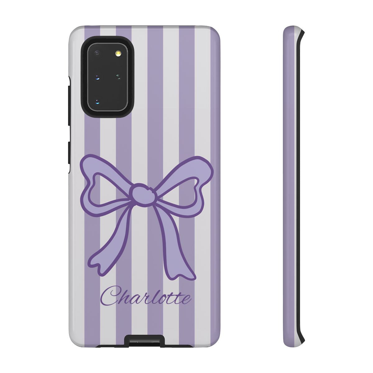 Personalized Lavender Bow Phone Case – Purple Striped Coquette Ribbon Aesthetic