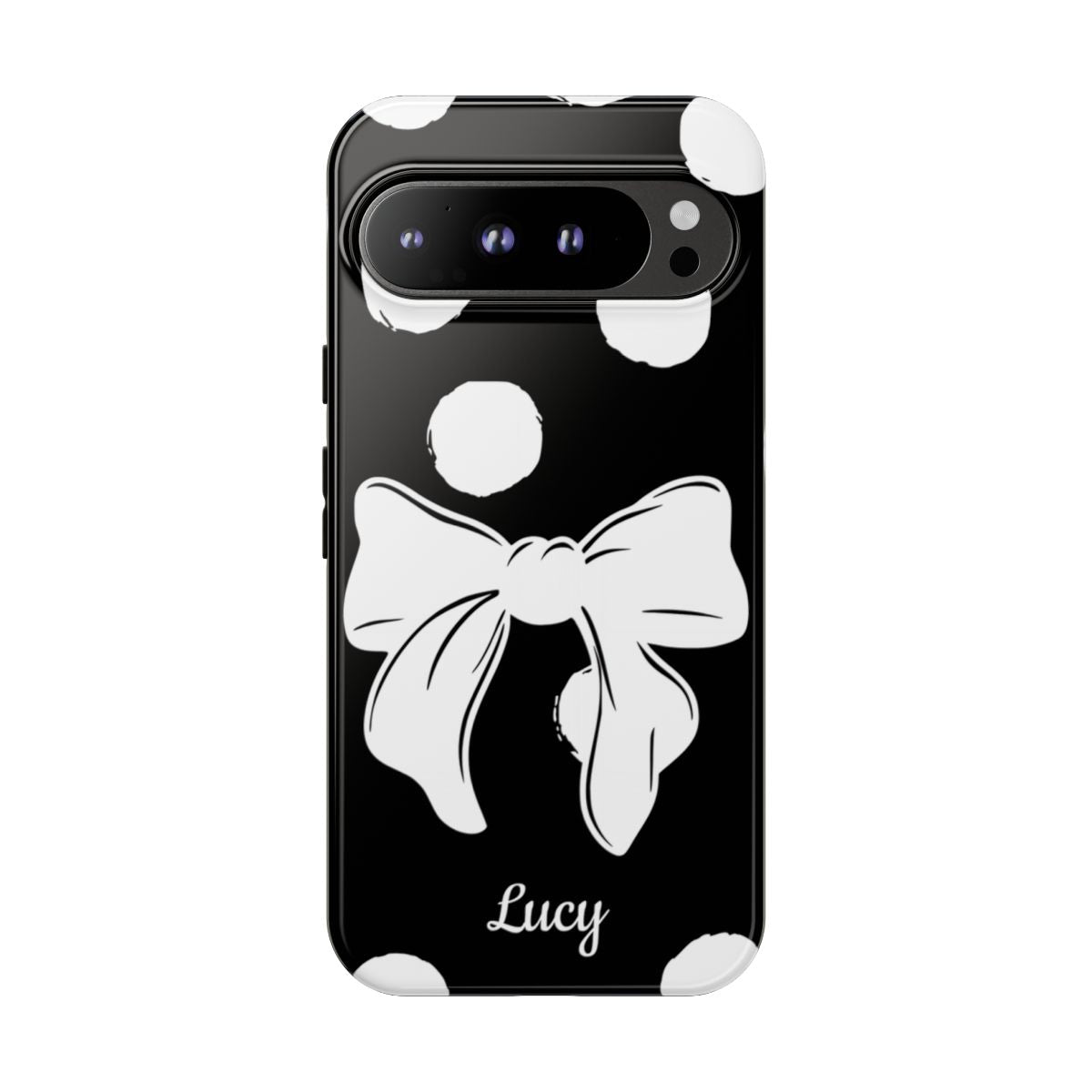 Personalized Black Polka Dot Bow Phone Case – Custom Name Coquette Retro Aesthetic