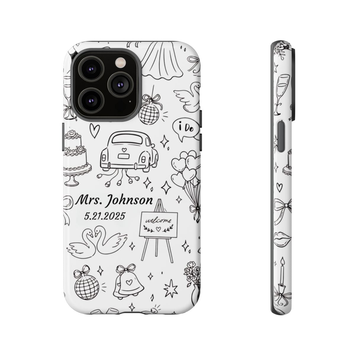 Black Wedding Phone Case – Personalized Name & Date Gift