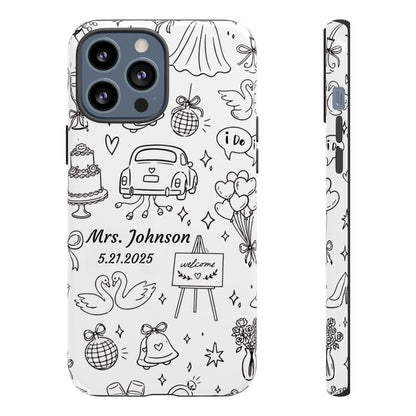 Black Wedding Phone Case – Personalized Name & Date Gift