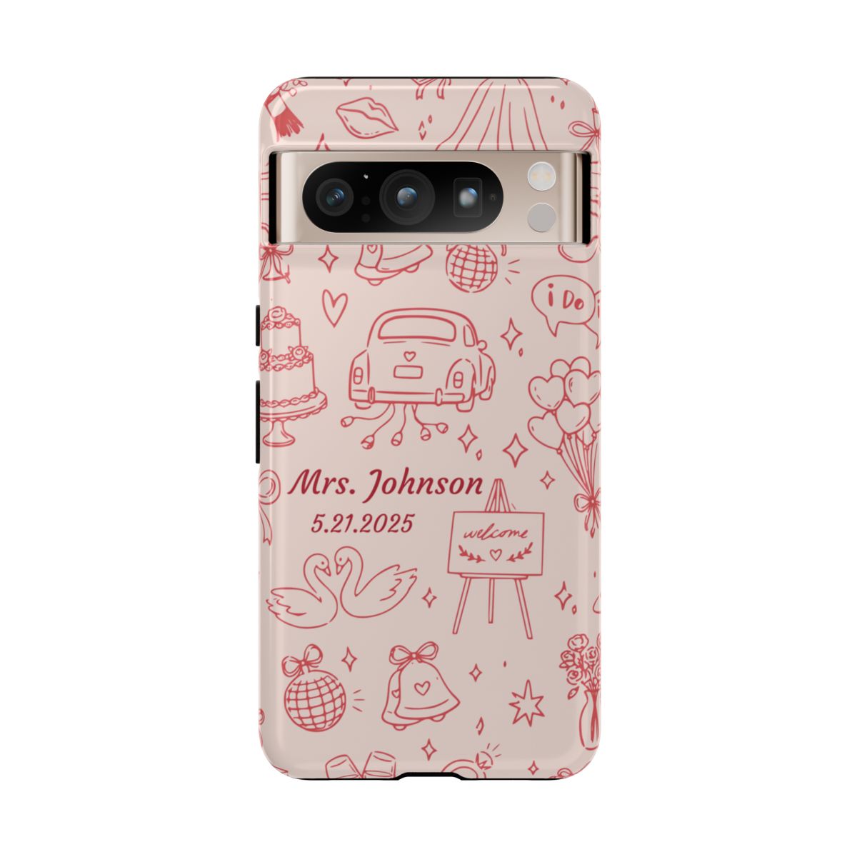 Pink Personalized Wedding Phone Case – Custom Name & Date Bridal Gift