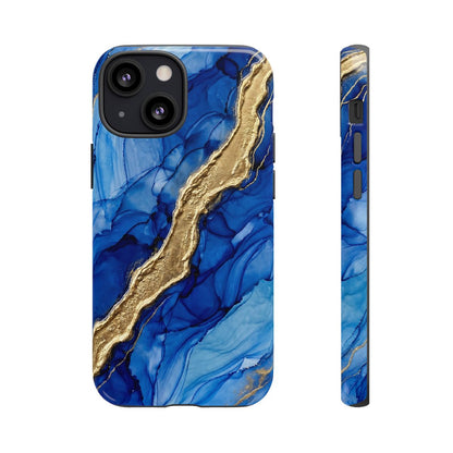 Blue Gold Marble Phone Case – Luxury Sapphire Geode Ink Art Design