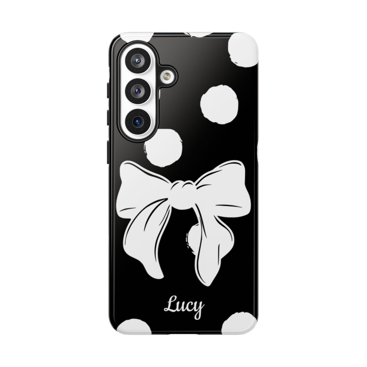 Personalized Black Polka Dot Bow Phone Case – Custom Name Coquette Retro Aesthetic