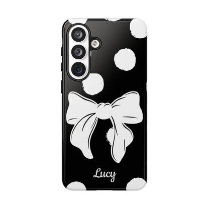 Personalized Black Polka Dot Bow Phone Case – Custom Name Coquette Retro Aesthetic