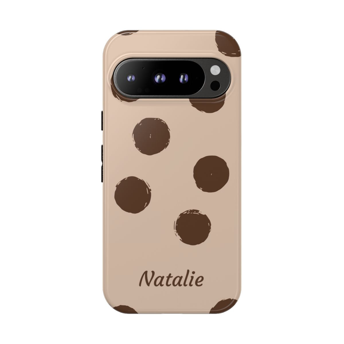 Personalized Brown Polka Dot Phone Case – Custom Name Neutral Boho Aesthetic