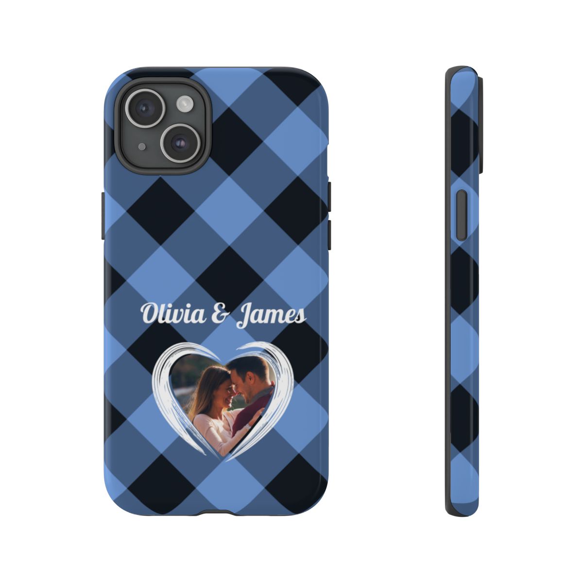 Personalized Blue Plaid Phone Case - Custom Photo & Name