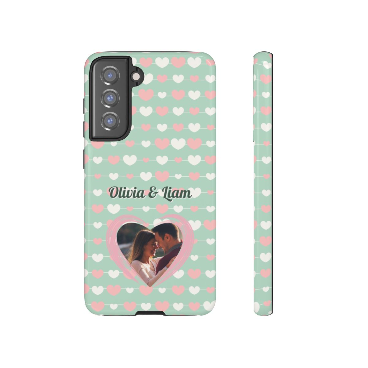 Personalized Mint Green Heart Phone Case - Custom Name and Photo