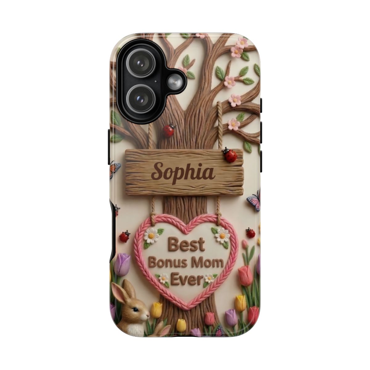 Personalized Bonus Mom Phone Case – Custom Name Clay Spring Garden Aesthetic