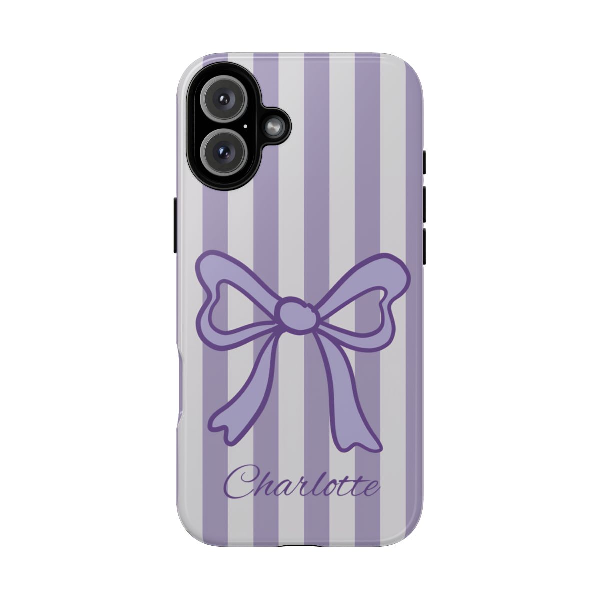 Personalized Lavender Bow Phone Case – Purple Striped Coquette Ribbon Aesthetic