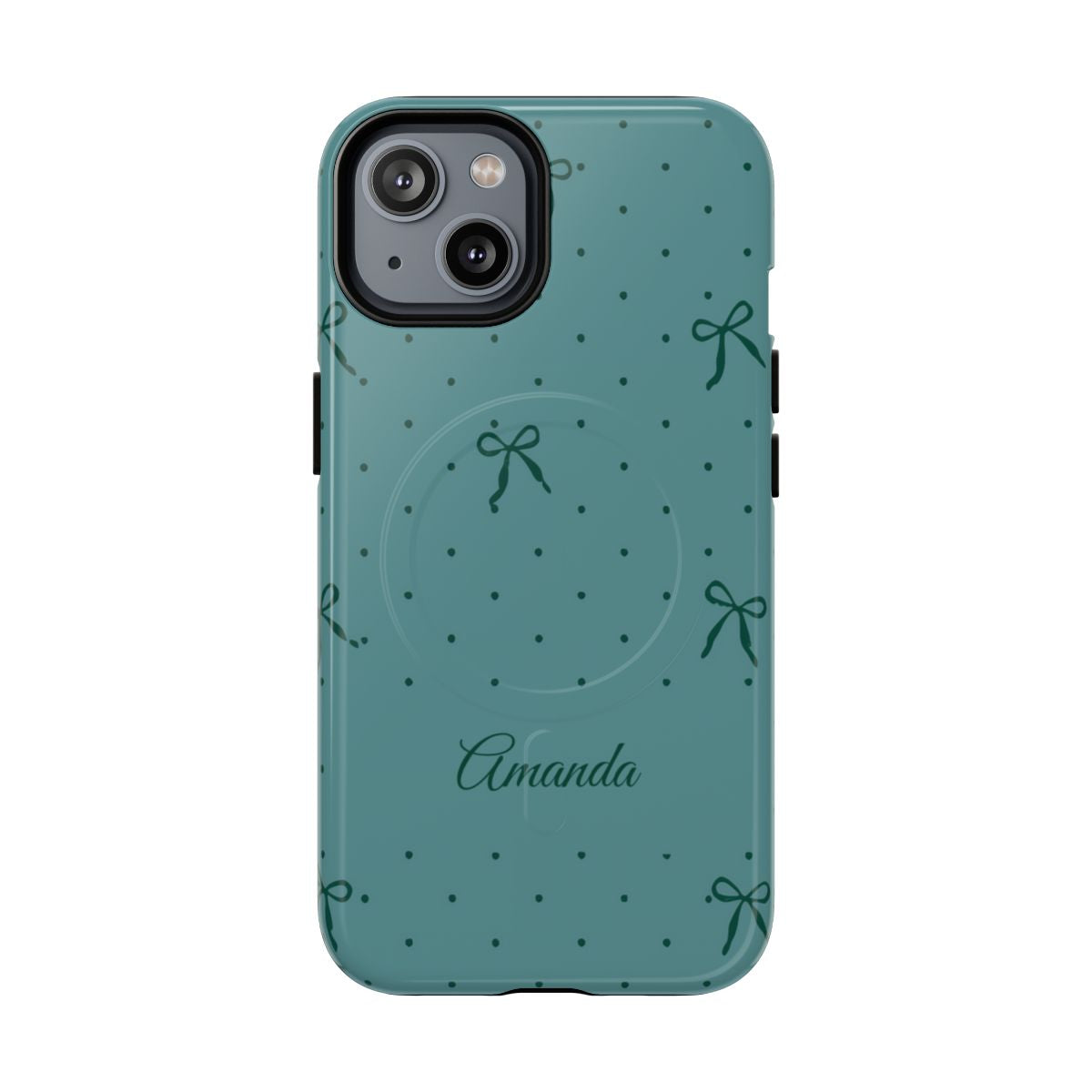 Personalized Teal Bow Phone Case – Custom Name Coquette Polka Dot Aesthetic