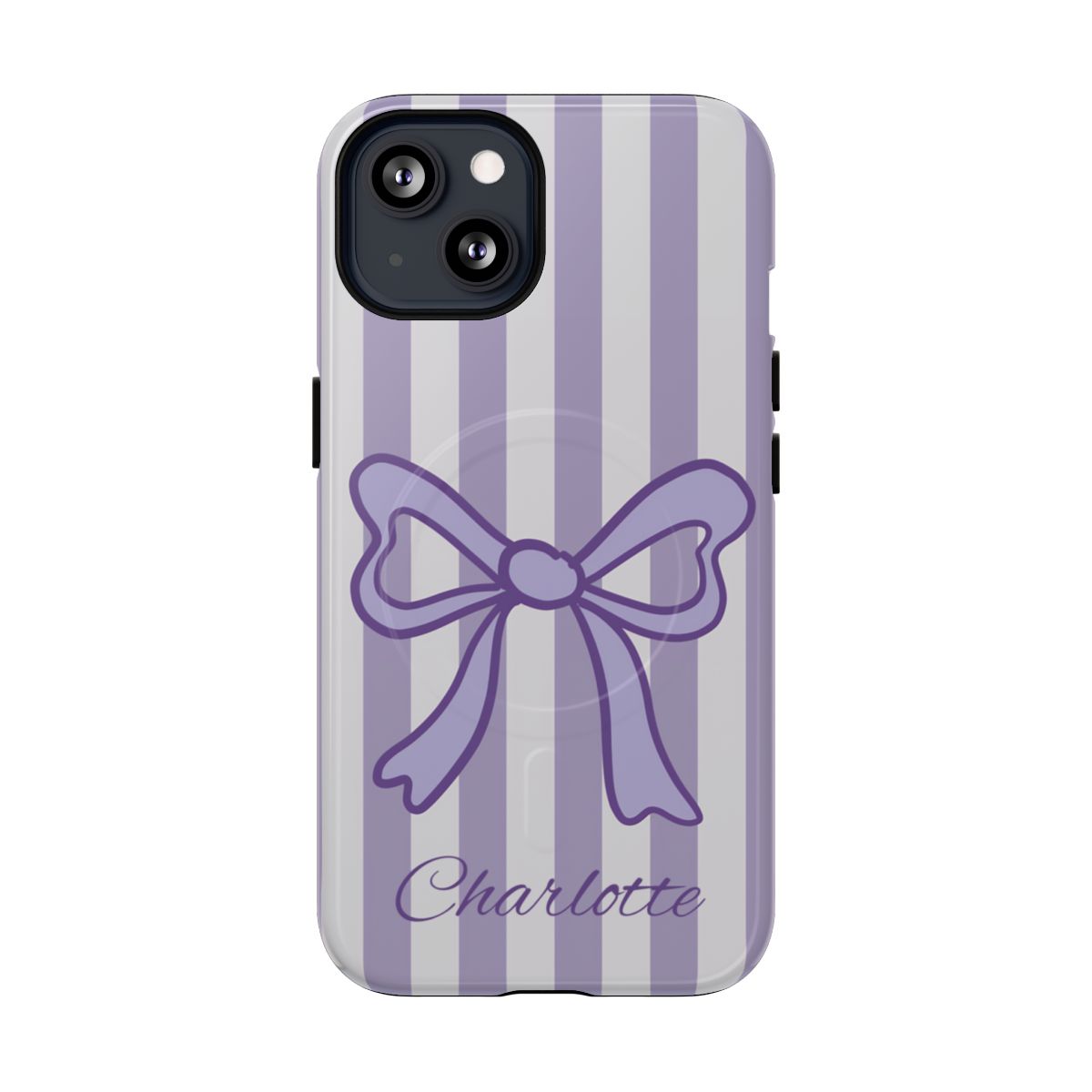 Personalized Lavender Bow Phone Case – Purple Striped Coquette Ribbon Aesthetic