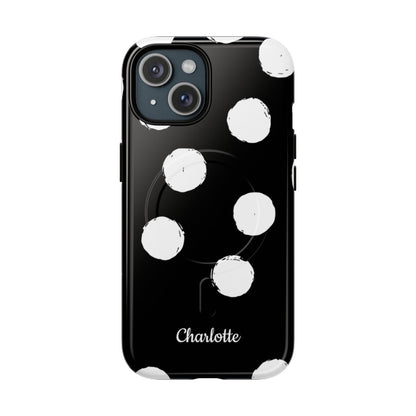 Personalized Black Polka Dot Phone Case – Custom Name Bold Monochrome Aesthetic