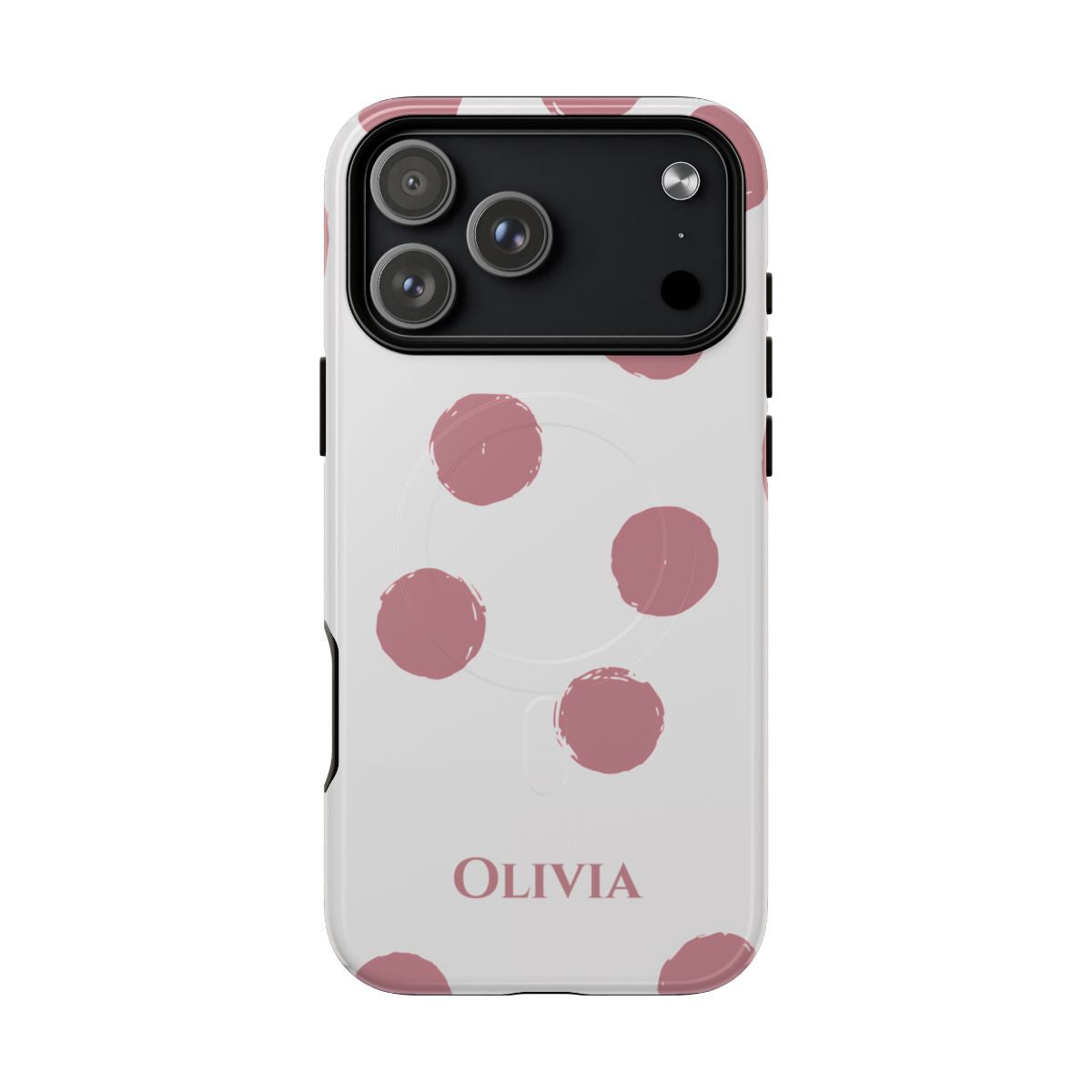Personalized Pink Polka Dot Phone Case – Custom Name White Blush Aesthetic