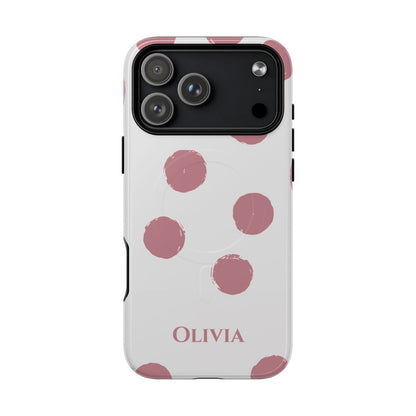 Personalized Pink Polka Dot Phone Case – Custom Name White Blush Aesthetic