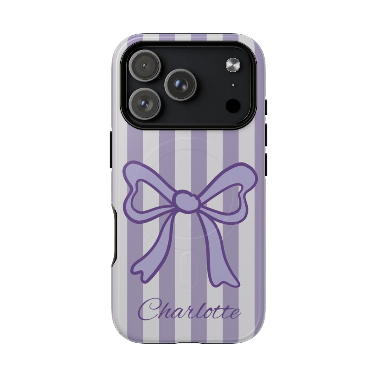 Personalized Lavender Bow Phone Case – Purple Striped Coquette Ribbon Aesthetic