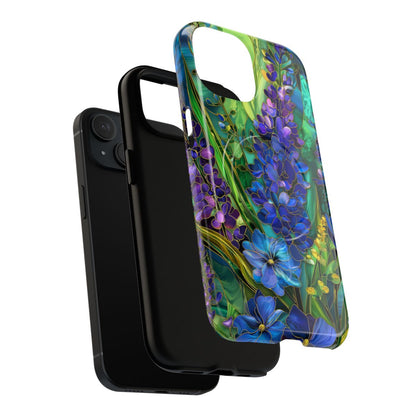 Lavender Garden Stained Glass Phone Case - Blue & Purple Floral Art