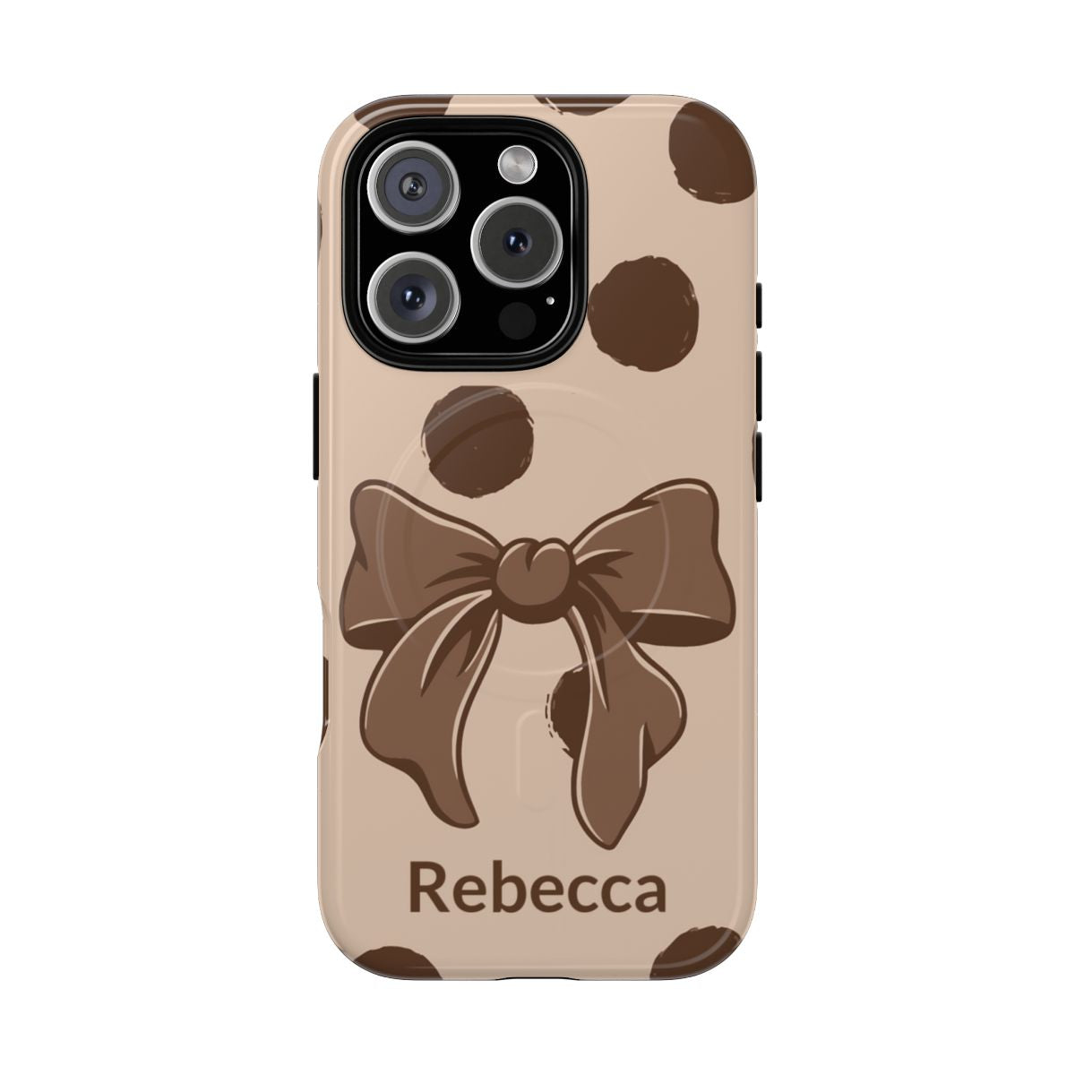 Personalized Brown Polka Dot Bow Phone Case – Custom Name Coquette Retro Aesthetic