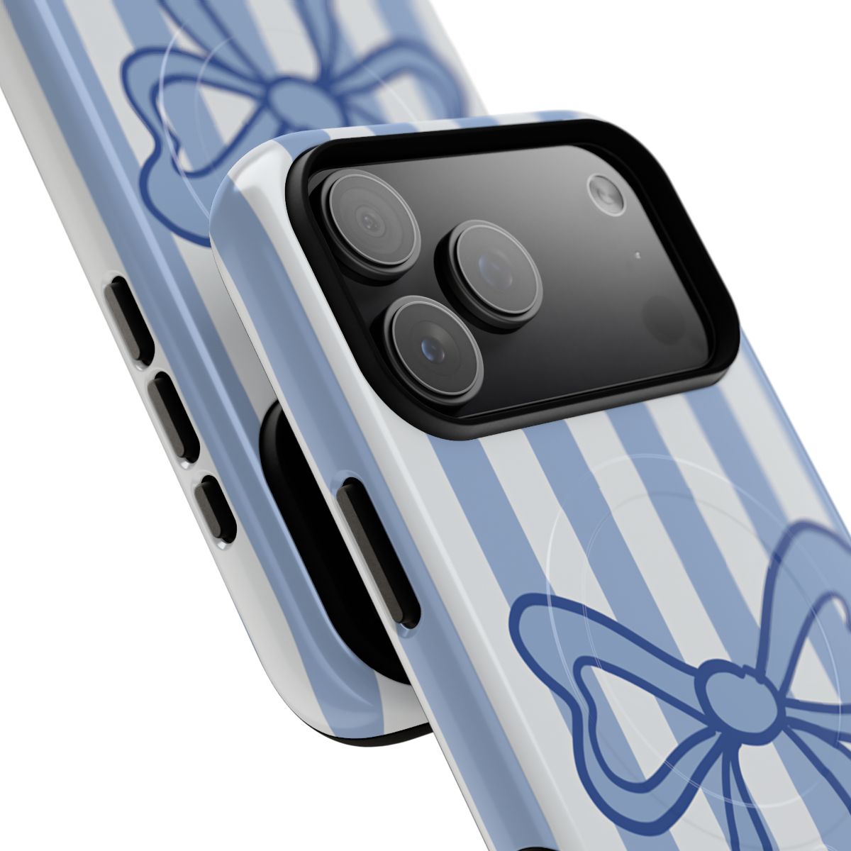 Personalized Coquette Bow Phone Case – Blue Striped Preppy Ribbon Aesthetic