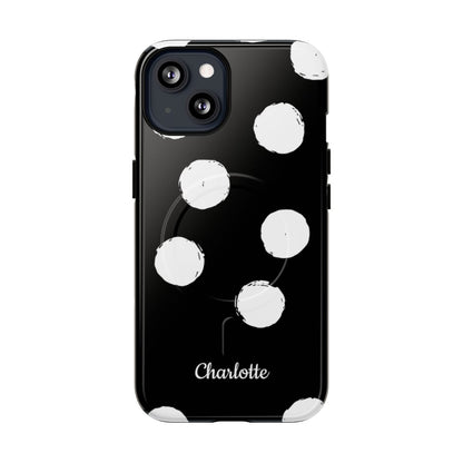 Personalized Black Polka Dot Phone Case – Custom Name Bold Monochrome Aesthetic