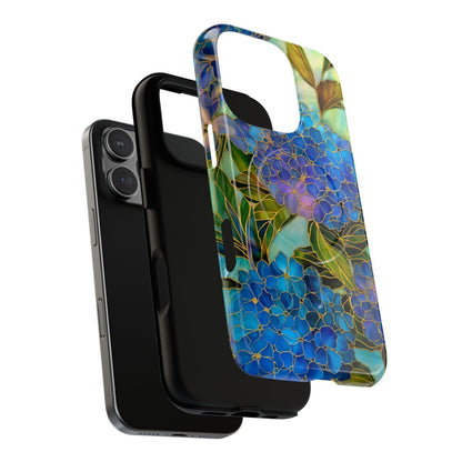 Blue Hydrangea Stained Glass Phone Case - Elegant Floral Mosaic Art