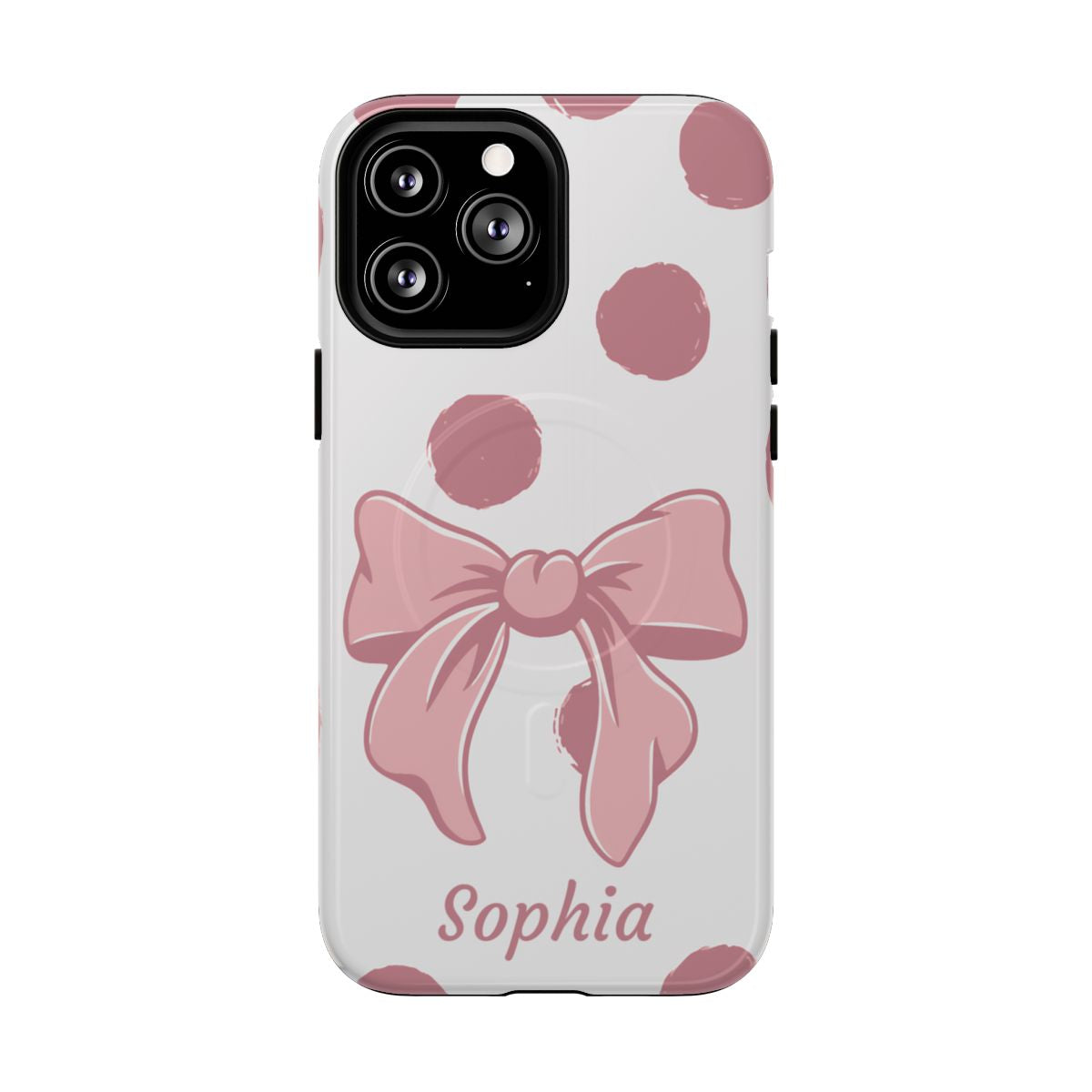 Personalized Pink Polka Dot Bow Phone Case – Custom Name Coquette Aesthetic