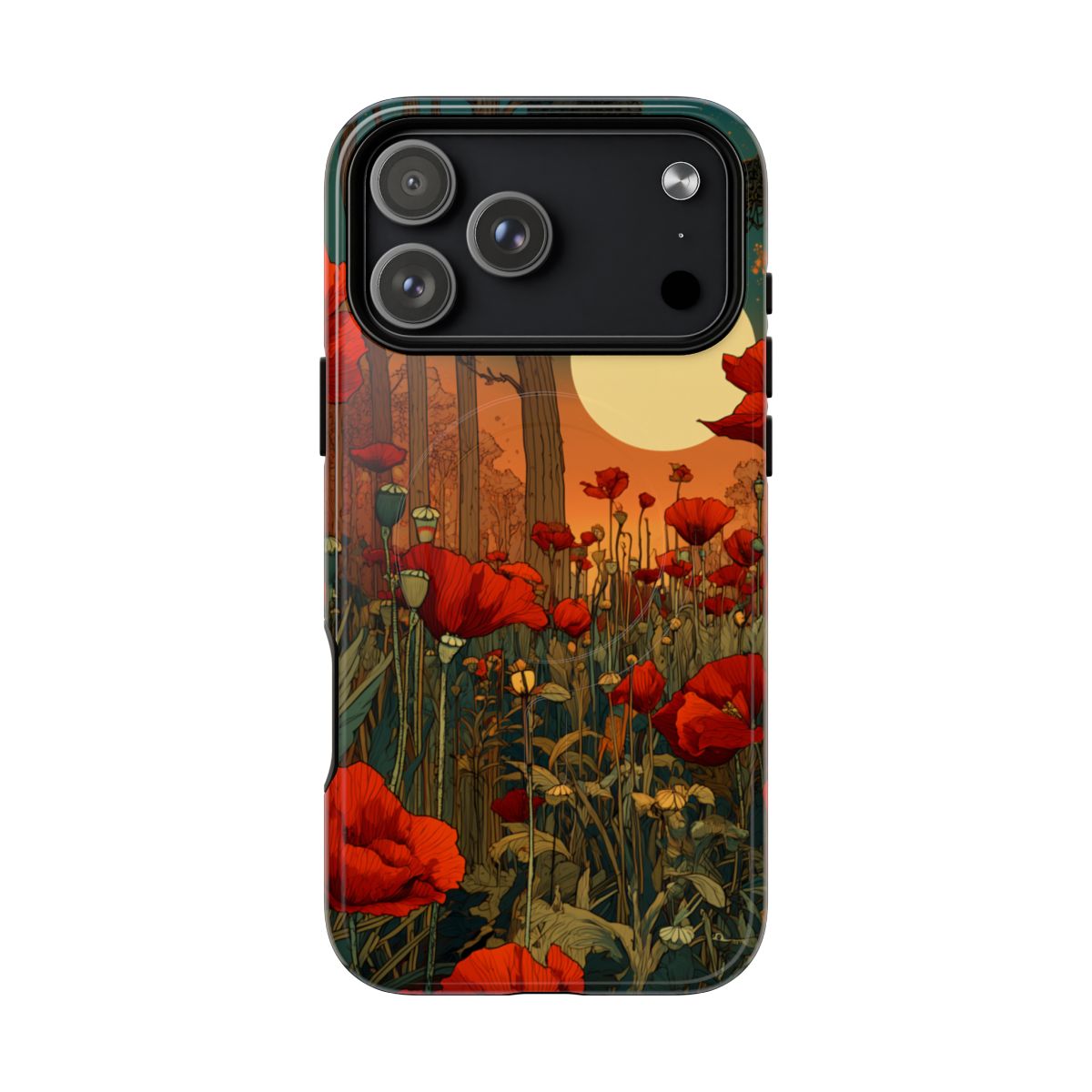 Vintage Red Poppy Moonlight Phone Case - Retro Botanical Floral Art
