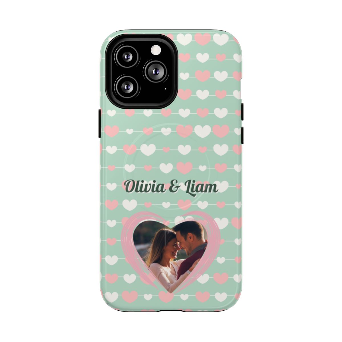 Personalized Mint Green Heart Phone Case - Custom Name and Photo