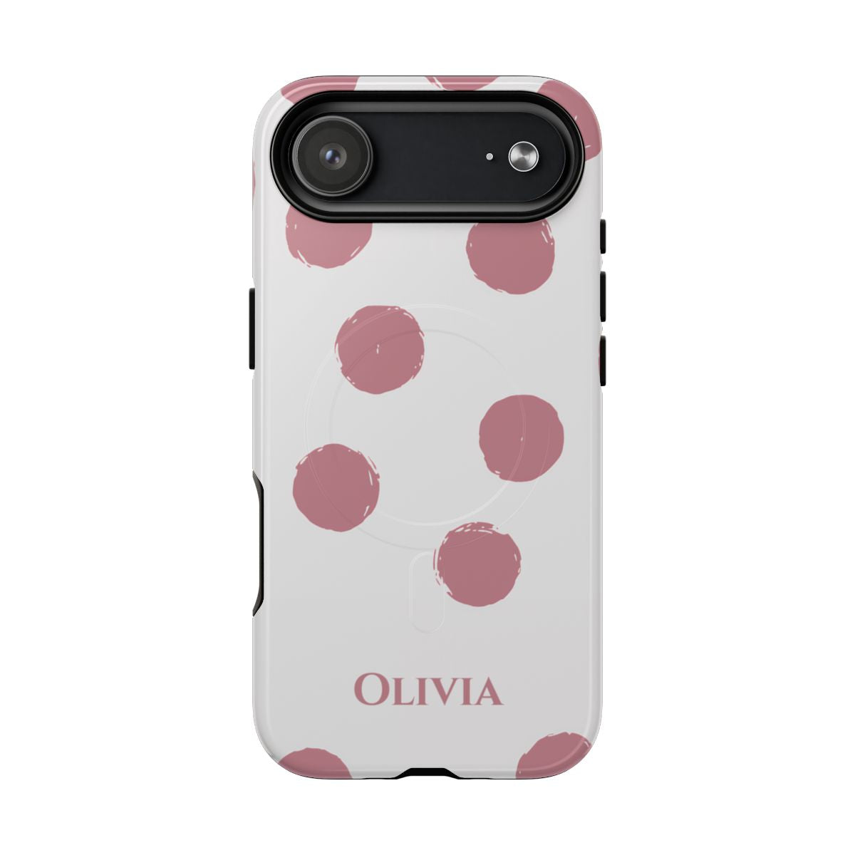 Personalized Pink Polka Dot Phone Case – Custom Name White Blush Aesthetic