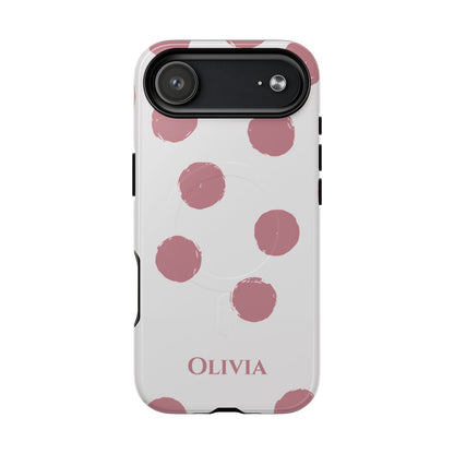 Personalized Pink Polka Dot Phone Case – Custom Name White Blush Aesthetic