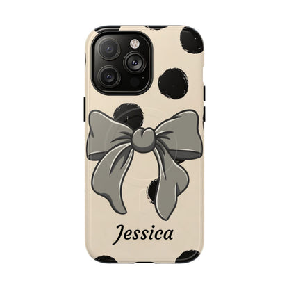 Personalized Polka Dot Bow Phone Case – Custom Name Coquette Retro Aesthetic