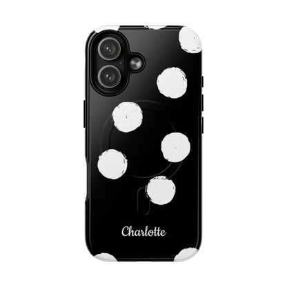 Personalized Black Polka Dot Phone Case – Custom Name Bold Monochrome Aesthetic