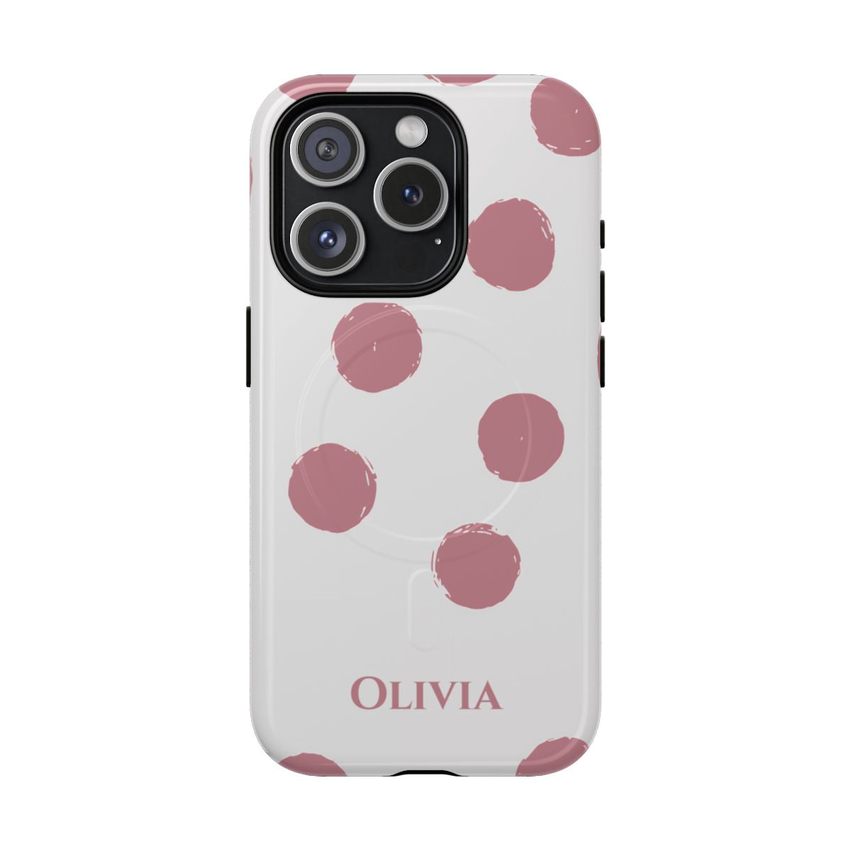 Personalized Pink Polka Dot Phone Case – Custom Name White Blush Aesthetic